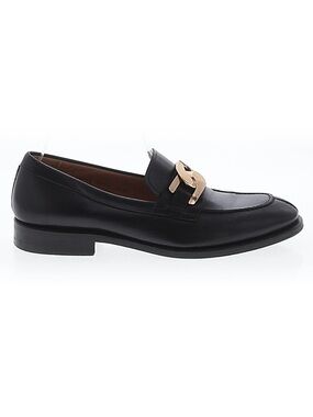 Black Loafers Gold Chain Women EU 37 Classic Slip On Dress Shoes Minimal Chic